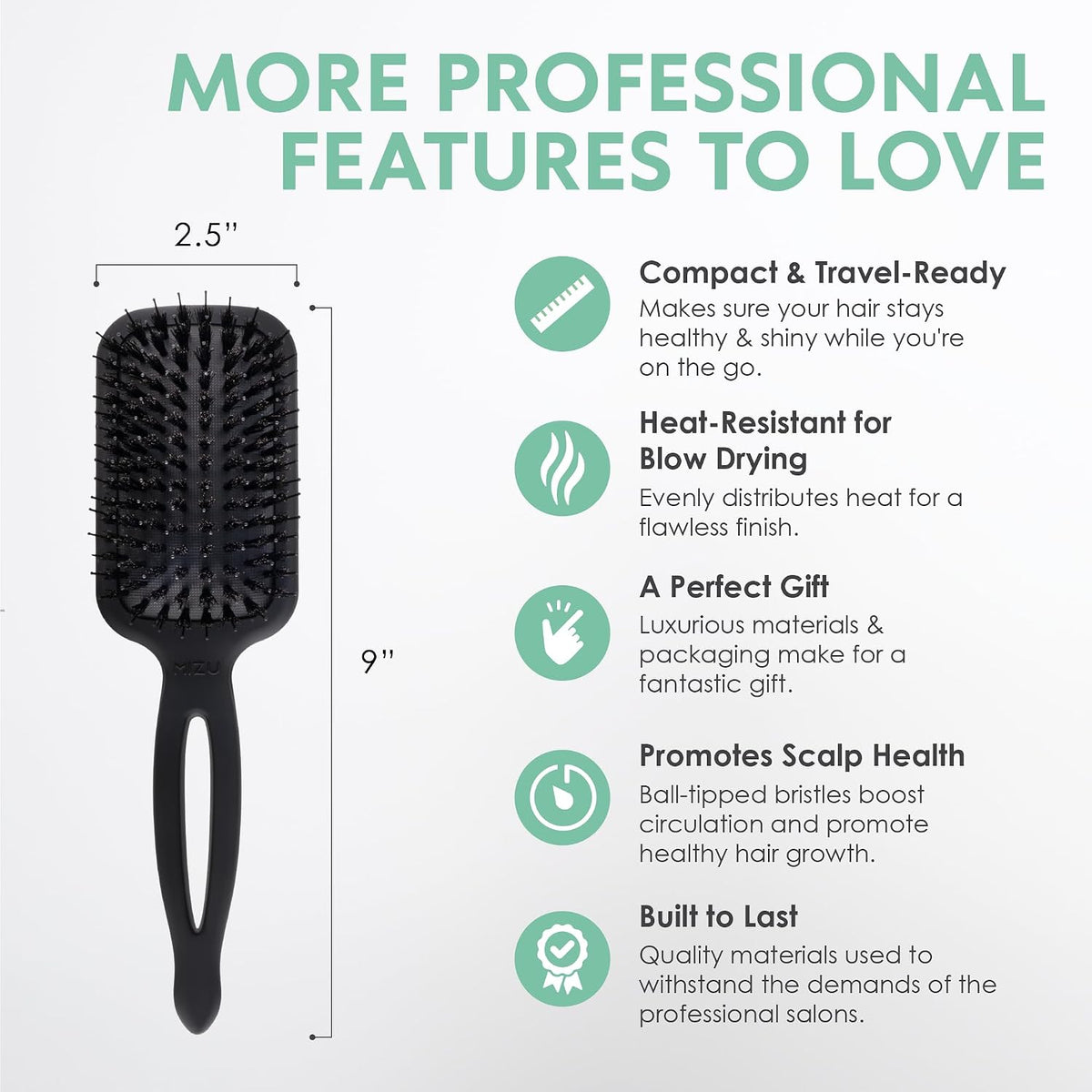 MINT Mizu Waterproof Boar Bristle Detangling Paddle Hair Brush
